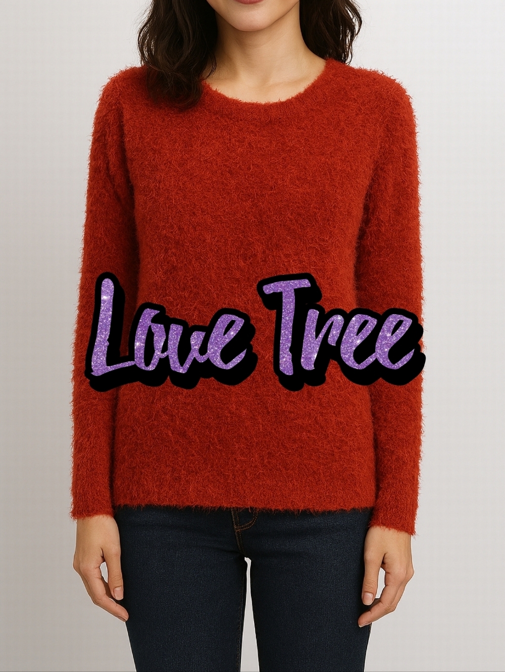 Love Tree Red Fuzzy Scoopneck Sweater